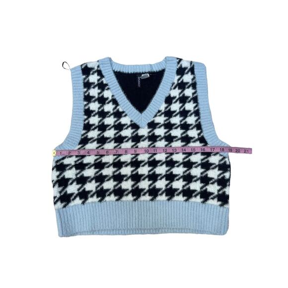 H&M Sweater Vest Houndstooth Divided Medium Jacquard Knit Blue Black Check Fuzzy - Picture 2 of 7